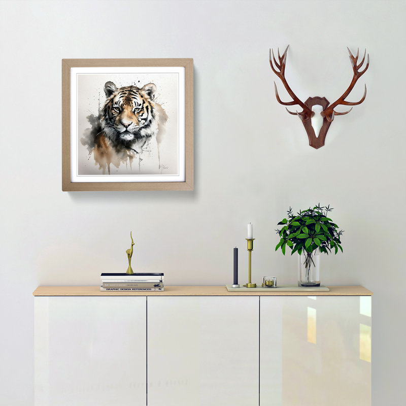 Tiger Ink Wash - Framed Print, Oak