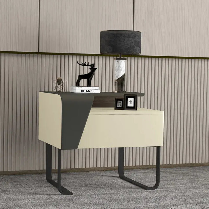 Morillo Dressers Bedside Table Modern Nordic Side Cabinet Luxury Low Nightstand, Anthracite/Cream