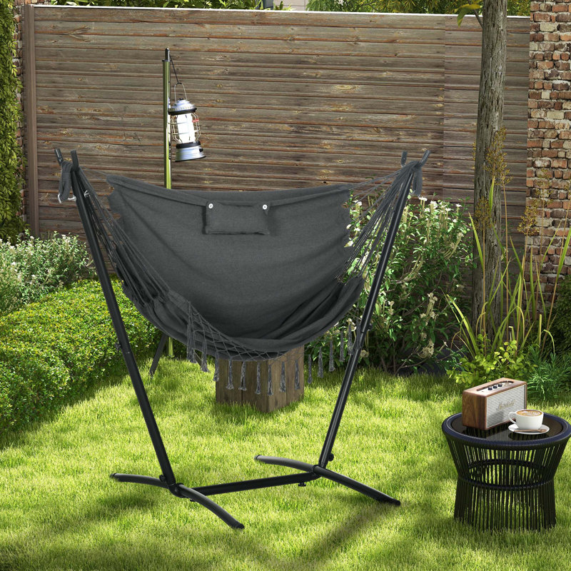 Chaise longue de hamac avec support Outsunny, Noir