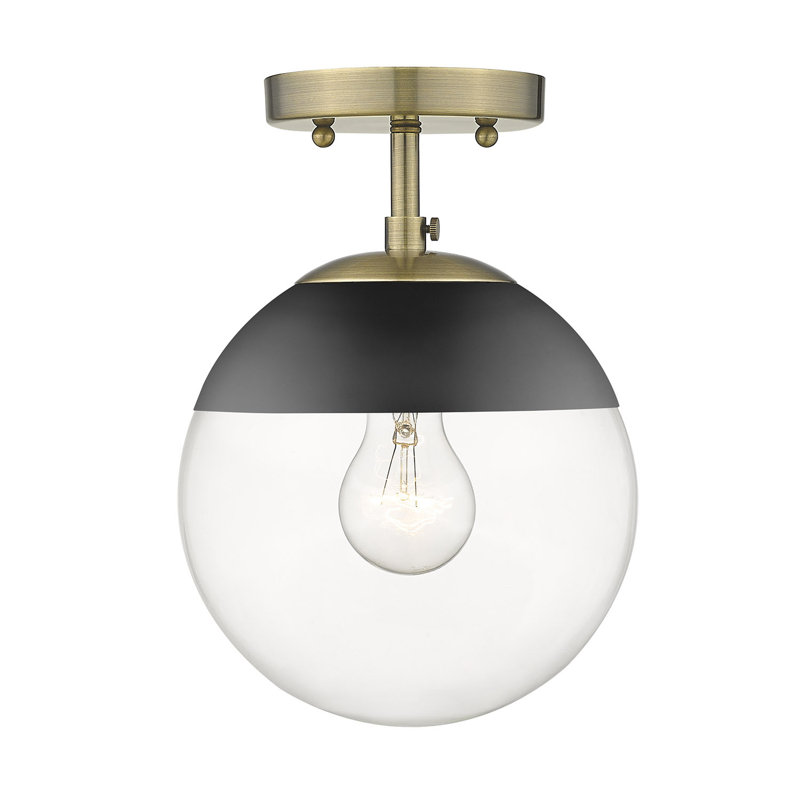 Martina Glass Semi Flush Mount, Aged Brass, Clear Glass