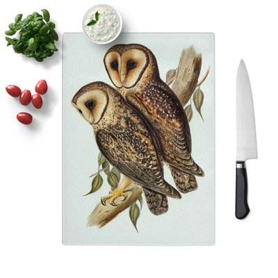 Glass Masked Barn Owls by Elizabeth Gould Chopping Board