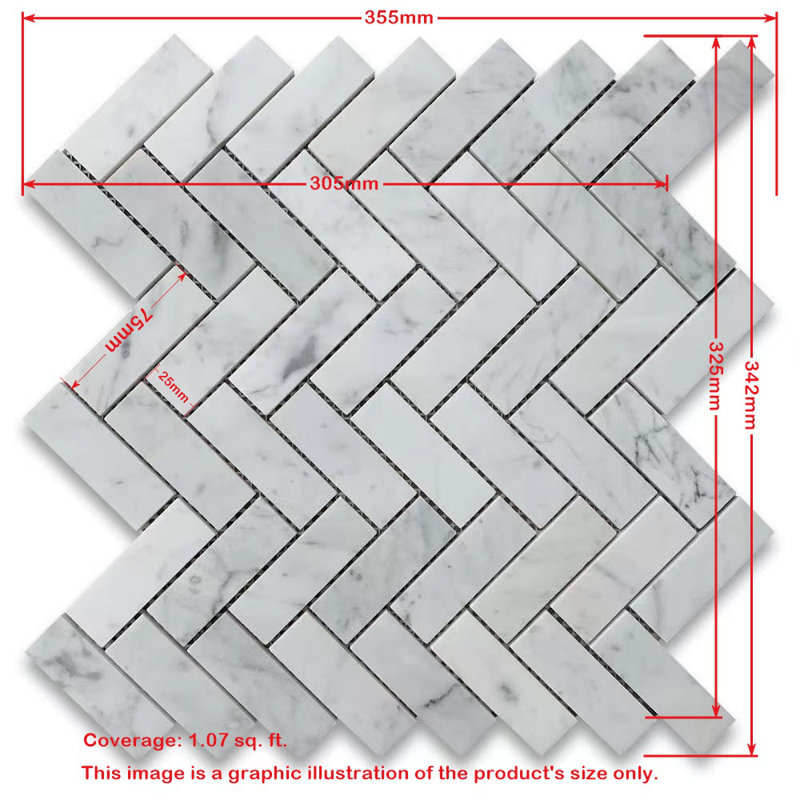 Carreau de mosaïque en marbre à chevrons 12 po x 13 po
