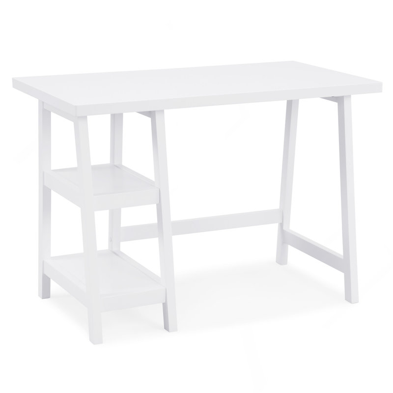 Contemporary Wood Writing Desk with Storage, White