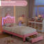 Ensemble de chambre d'enfant 2 pièces, lit rembourré en cuir avec tête de lit à DEL, lit avec bibliothèque-1372658939