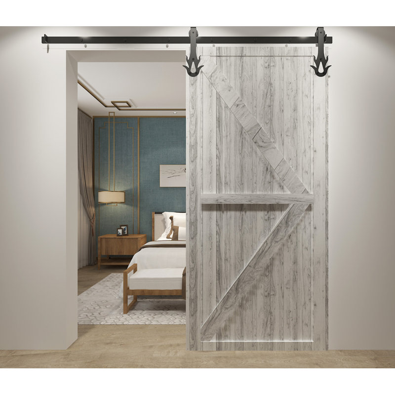 Black Rustic Flame Design Non-Bypass Single Track One Door Hardware Kit, 60 in.