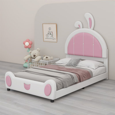 Upholstered Platform Bed With Rabbit Shaped Headboard
