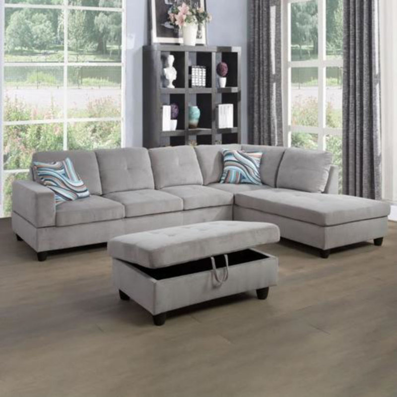 Ensemble de canapé et chaise longue en velours côtelé 104 avec 104 pieds (brun, côté gauche), Accoudoir à droite (vu de face)
