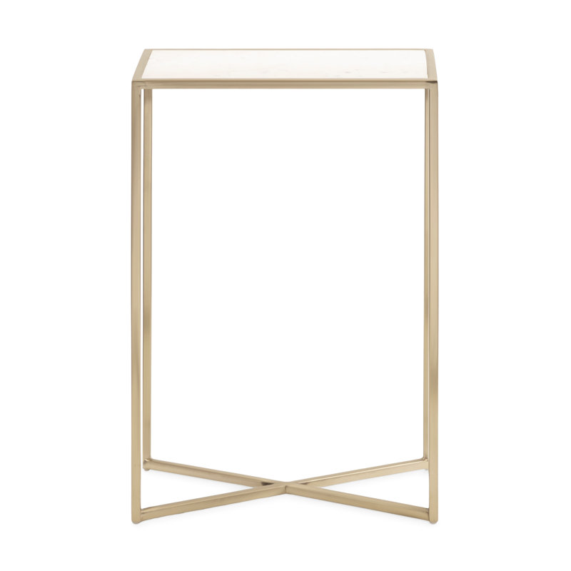 Everly Quinn Jaspur Narrow and Metal Rectangle Side Table, White/Gold