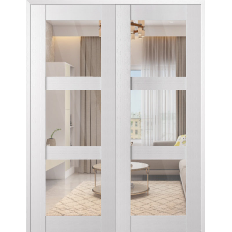 Porte intérieure pré-montée double en verre massif Palladio 3 Lite, Réversible, 55,5 po x 95,24 po