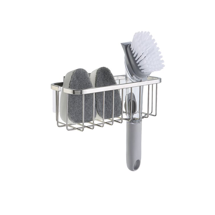 Sponge Holder Movable Kitchen Sink Brush Hanging 304 Stainless Steel 2 in 1