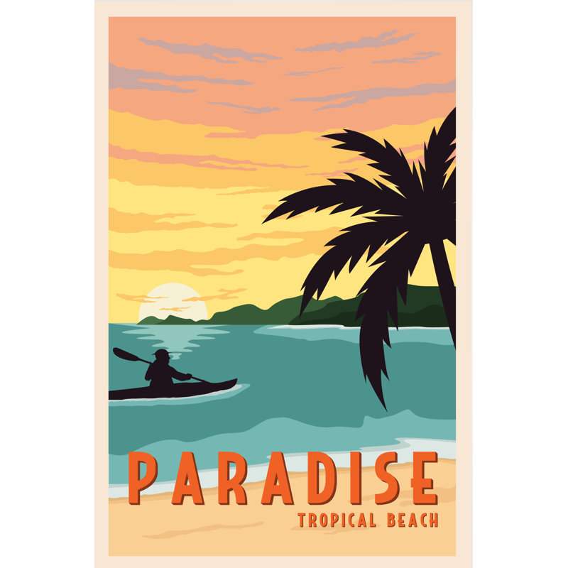 Paradise Tropical Beach Illustration - Wrapped Canvas Print, 91cm H x 61cm W x 3.8cm D