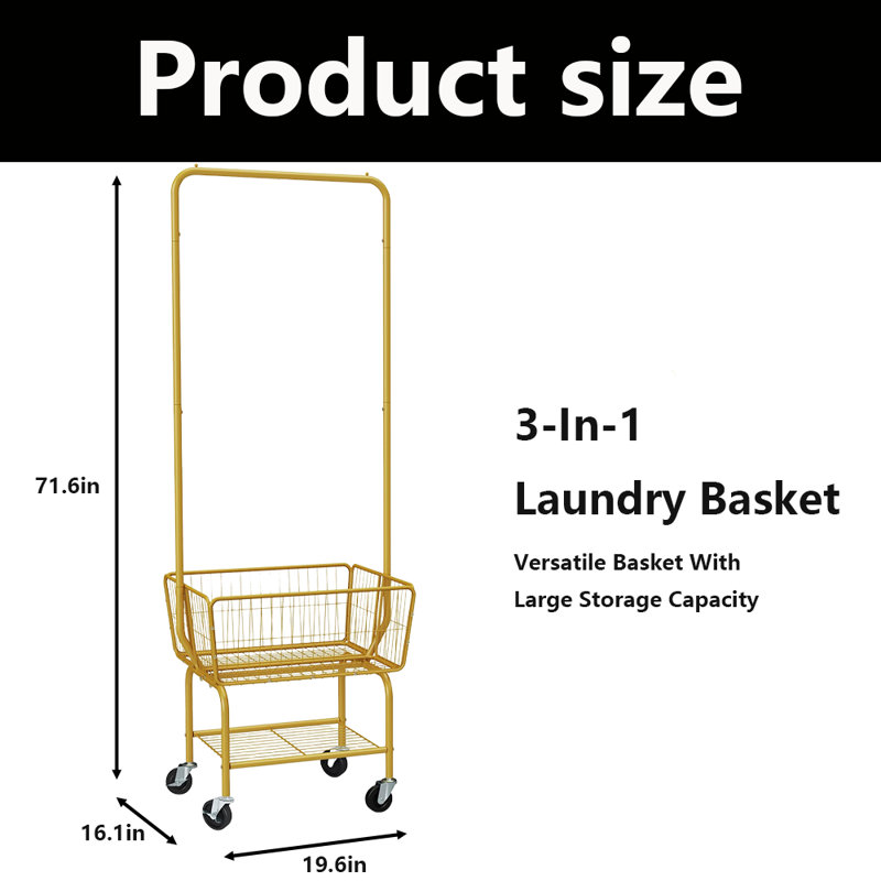 Chariot à linge avec support suspendu, Doré