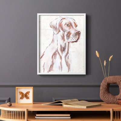«Sitting Dog IV», reproduction encadrée - bois massif