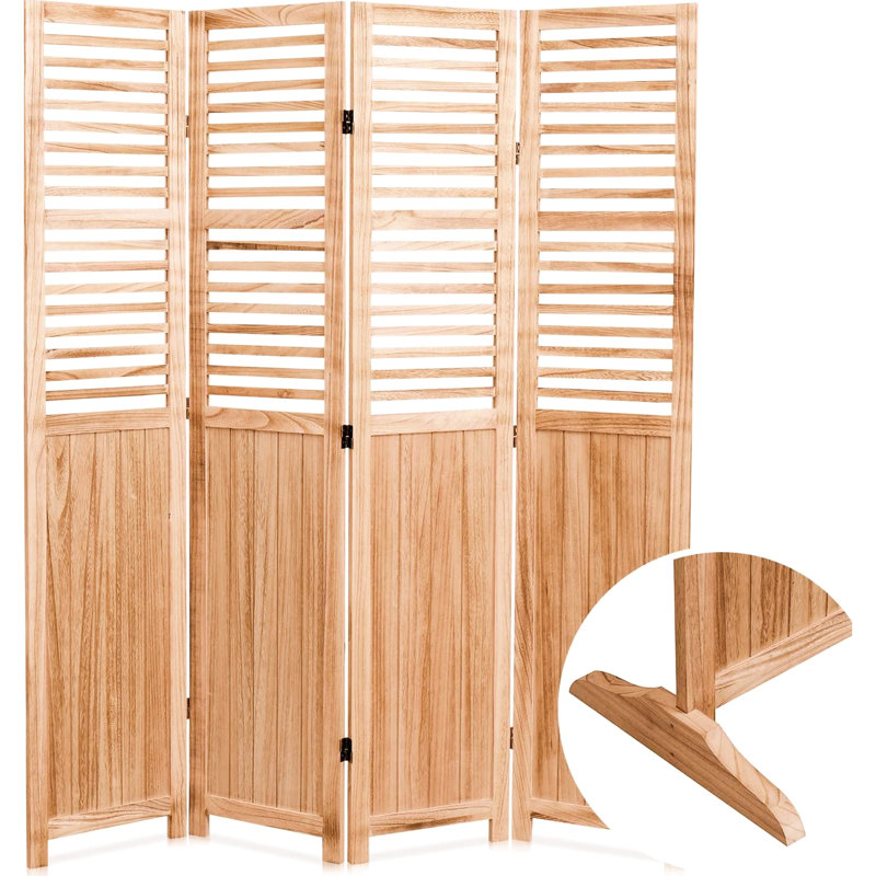Cloison pliante en bois massif, 140 cm (l) x 165 cm (h), couleur naturelle, charnières métalliques pour une manipulation facile, idéale pour séparer les espaces intérieurs, facile à manipuler et à utiliser.