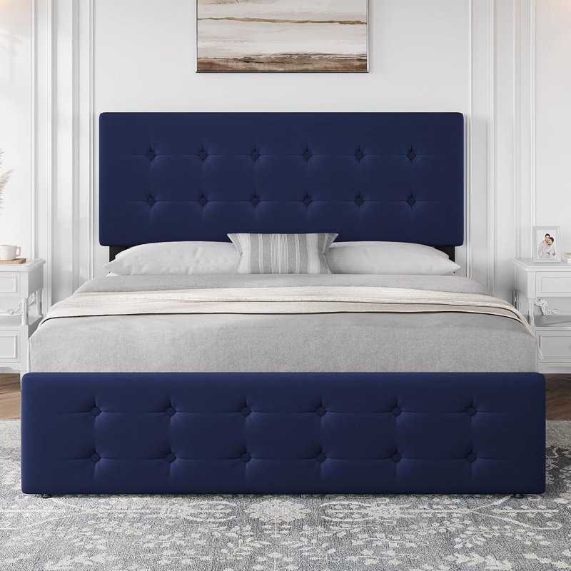 Bed Frame with Adjustable Headboard, Queen, Black/Dark Gray