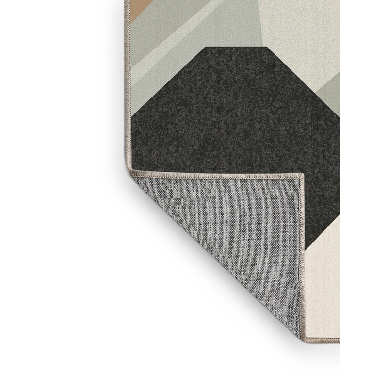 Machine Washable Ovaline Minimalist Geometric Rug in Beige – Beige Binding, 5x7
