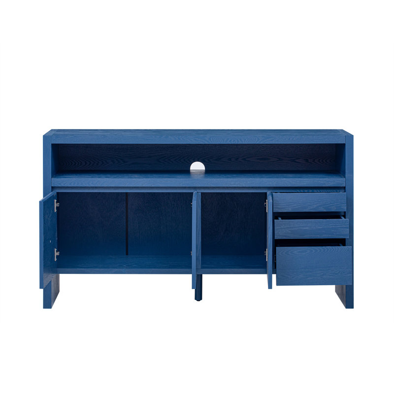 Buffet 60 "à 3 portes avec 3 tiroirs - Buffet moderne en placage de frêne massif, Marine