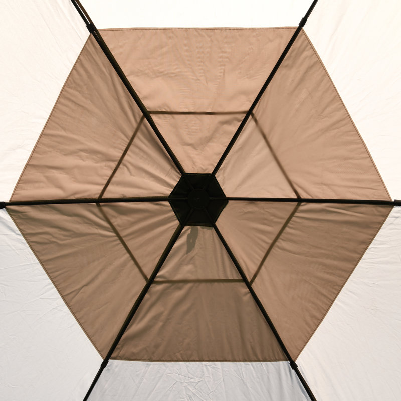 Tan 5-Sided Pop-Up Outdoor Gazebo with Fiberglass Frame