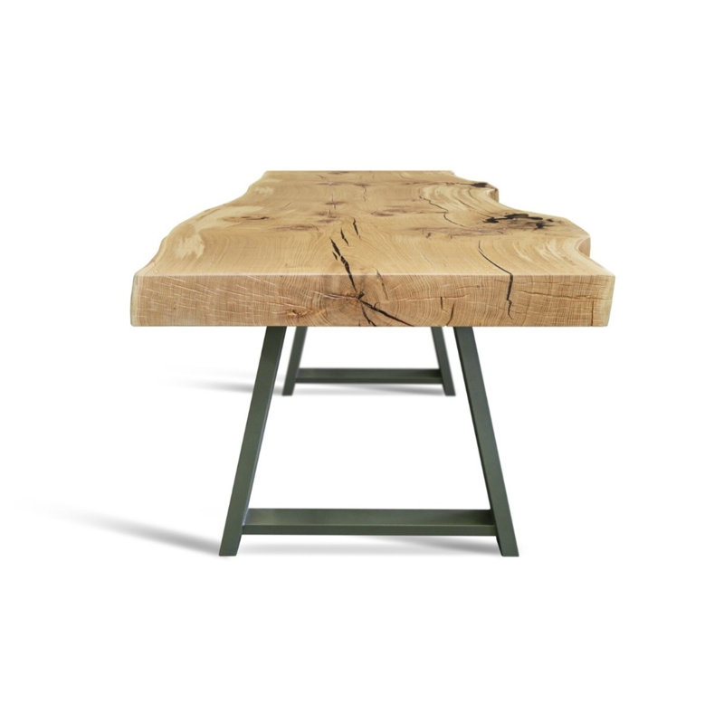 Oak Solid Wood Top Metal Base Dining Table