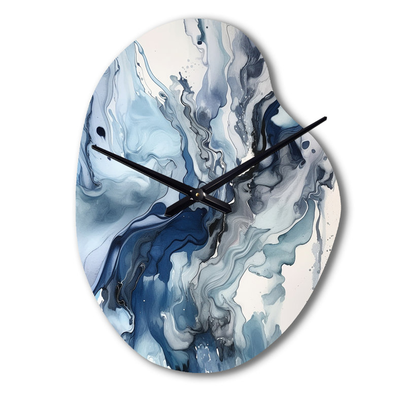 Bleu et gris Elixir II éthéréen - horloge murale asymétrique abstraite, Grand