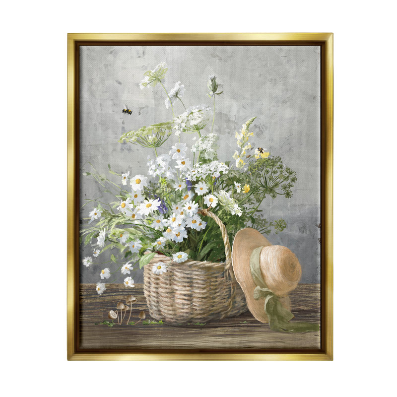 Bb-312-Floater Country Daisy Basket, reproduction d'art sur toile, Cadre flottant métallique doré