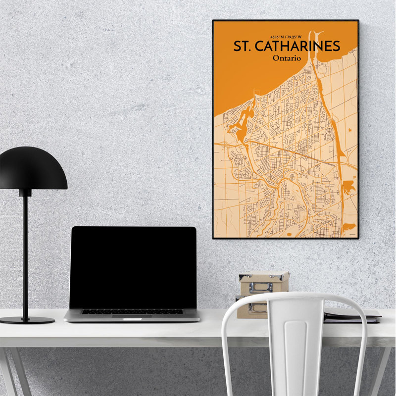 St. Catharines City Map, impression, Orange / or pâle, H 36 po x l 24 po