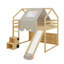 Lit mezzanine double en bois en forme de maison avec tente-824102626