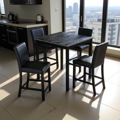 5 Piece Counter Height Table Set, Wooden Kitchen Table Set with Square Table and 4 Upholstered Chairs, Counter Height Dining Table with Crystal Decora
