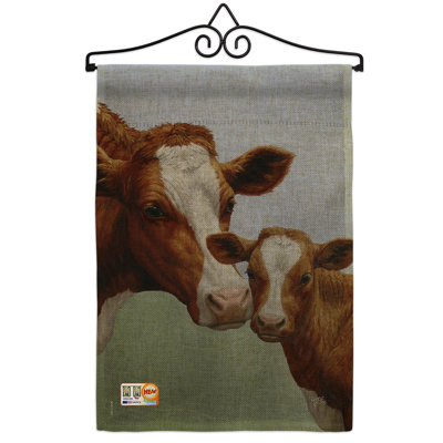 Vache de vache et de veau en toile jute, animaux de ferme à motif de polyester décoratif à 2 côtés 1,5 x 1,1 pi drapeau de jardin