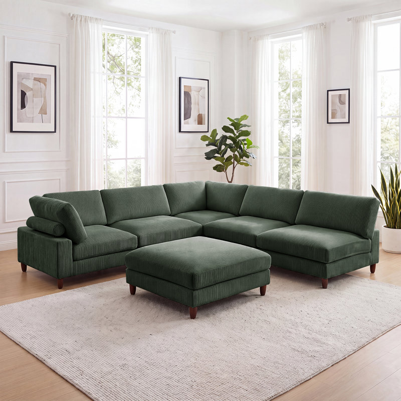 Canapé modulaire en velours côtelé 6 pièces, Green Corduroy