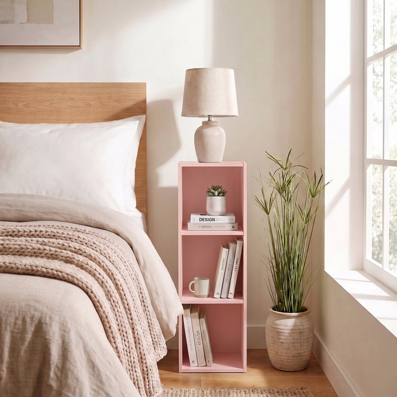 Bibliothèque à 3 niveaux, tablette ouverte, rose, (3 tablettes) H 31,5 po x l 9,61 po x P 9,37 po, Rose