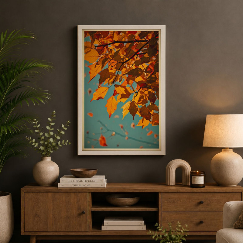 Autumn Leaves Falling Japandi - Wrapped Canvas, 36x24 - 91.4 x 61.0 cm, White Border