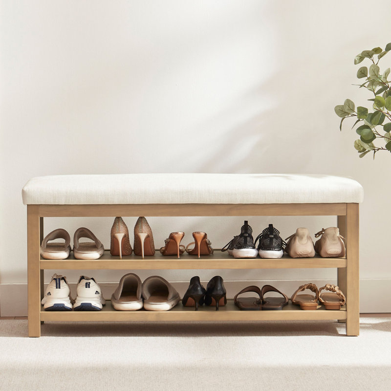 Banc de rangement pour chaussures rembourré Hahnville, H 21,3 po x l 46,1 po x P 13,8 po, Beige