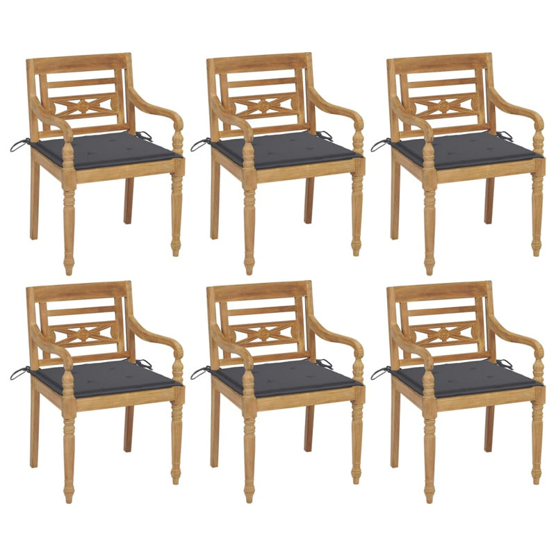 Chaises Amaana avec coussins 6 pièces en bois de teck massif, Anthracite