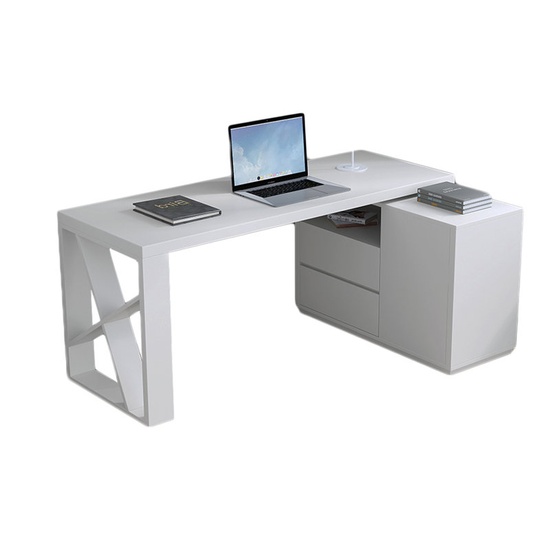 Bureau d'ordinateur moderne rotatif, Blanc, Blanc, H 29,52 po x l 62,99 po x P 31,49 po