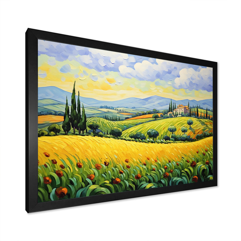 Vangogh Rolling Hills II - Vangogh, art encadré, H 24 po x l 32 po x P 1 po, Cadre simple noir