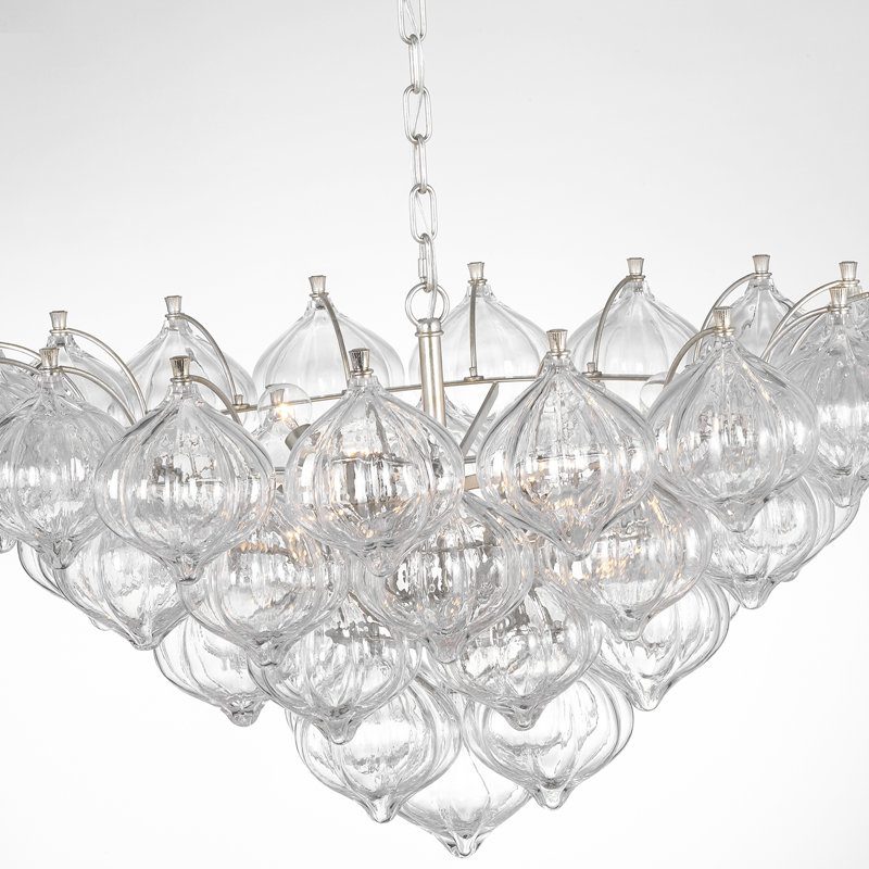 Julie Neill Caselli 36" Basket Chandelier with Clear Glass, Clear, Polished Nickel