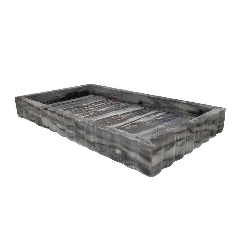 Myla Decorative Marble Tray, Subtle Scalloped Edges, 14 Inch, Gray