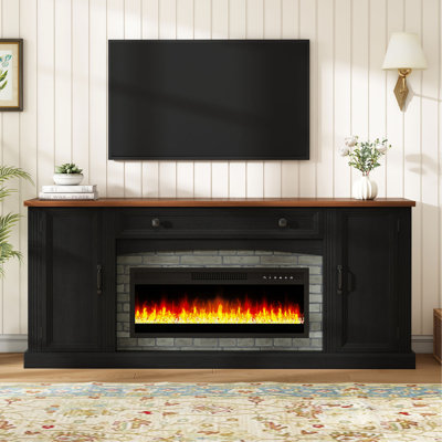 Heating Electric Fireplace TV Stand with Mantel for TVs Up to 70", Farmhouse Console Cabinet with Cable Management, TV Cabinet with Drawer and Adjustable Shelves for Living Room