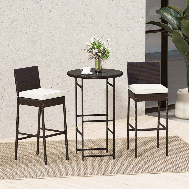 Ensemble de bar 3 pièces pour l'extérieur avec table en verre