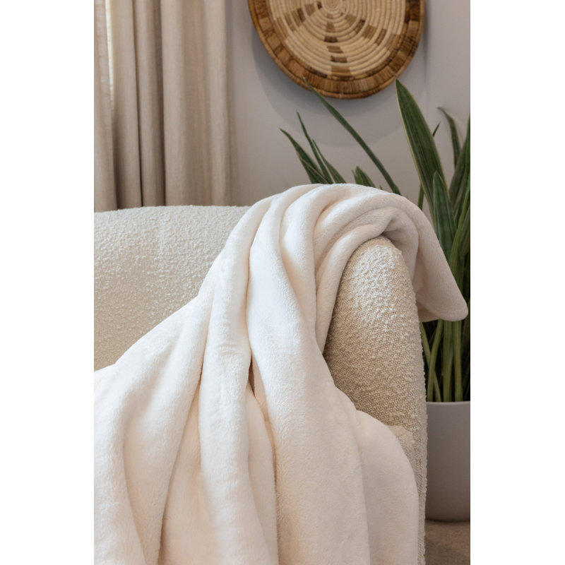 Ultra-Plush Ivory Machine Washable Throw Blanket