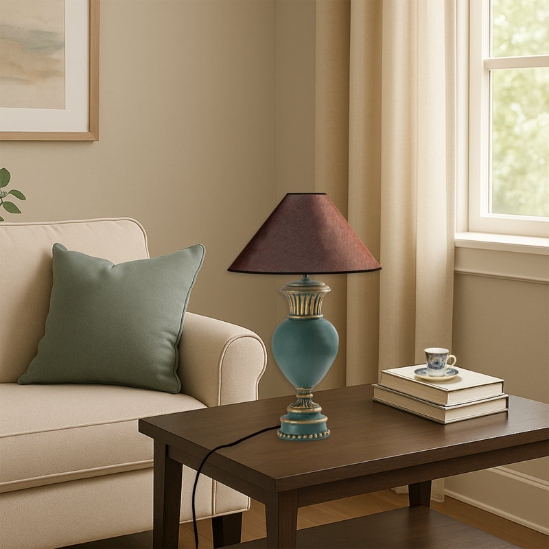 Vintage Unique Fabric Cap Table Lamp, Brown