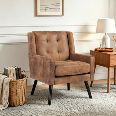 Tufted Upholstered Wide Back Armchair