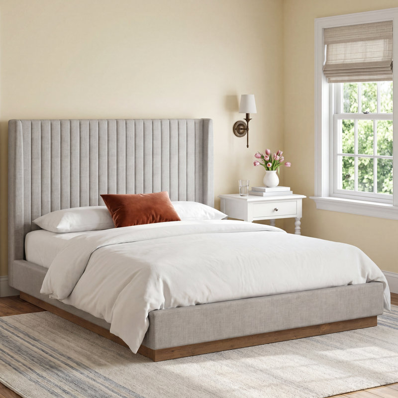 Lydia Upholstered Wingback Bed, King, Thames Cream