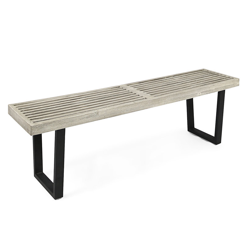 Patio Dining Bench With Iron Legs, Black/Gray