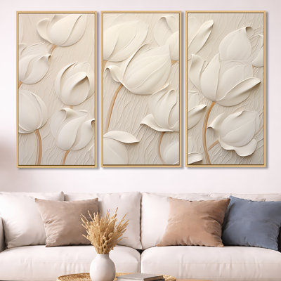 Minimalism White Tulips Symphony - Tulips Wall Art Print Set