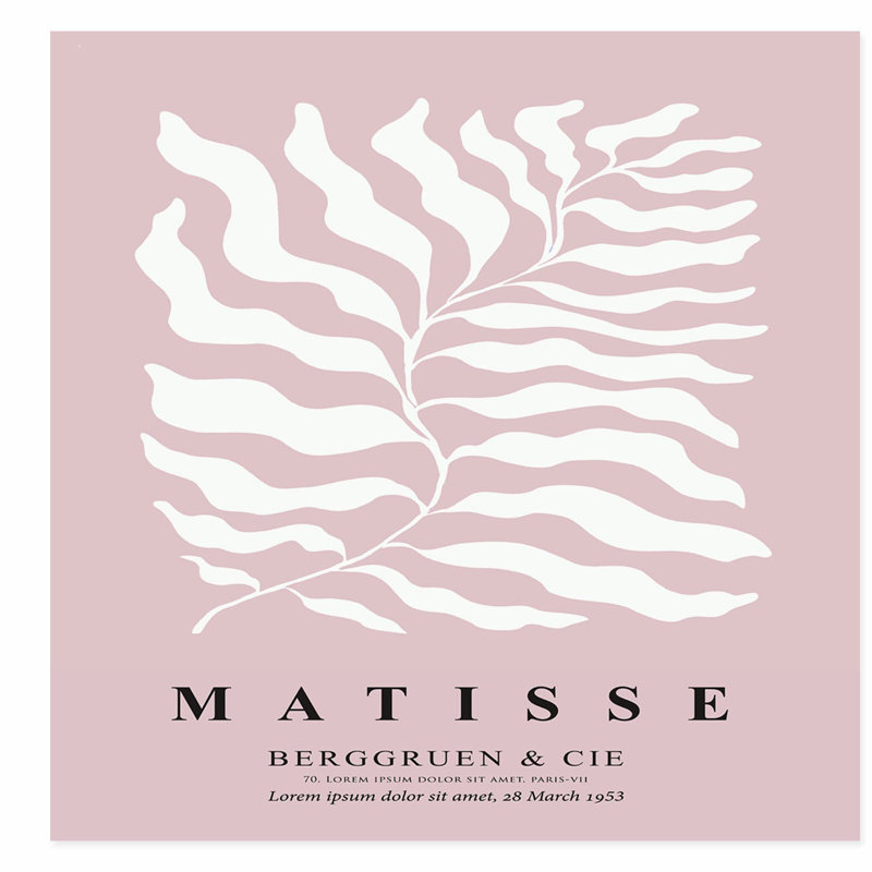 «Botanical Matisse Leaf Blush», reproduction d'art moderne sans cadre Mid-Century, H 14 po x l 14 po