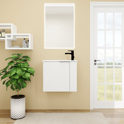Meuble-lavabo pour salle de bain avec lavabo, meuble-lavabo flottant avec porte à fermeture douce, petit meuble-lavabo avec lavabo