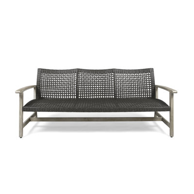 Outdoor Acacia Wood Wicker 3 Seater Sofa, Patio Furniture Conversation Set For Backyard