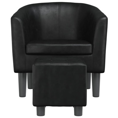 Caneghem Faux Leather Barrel Chair with Ottoman